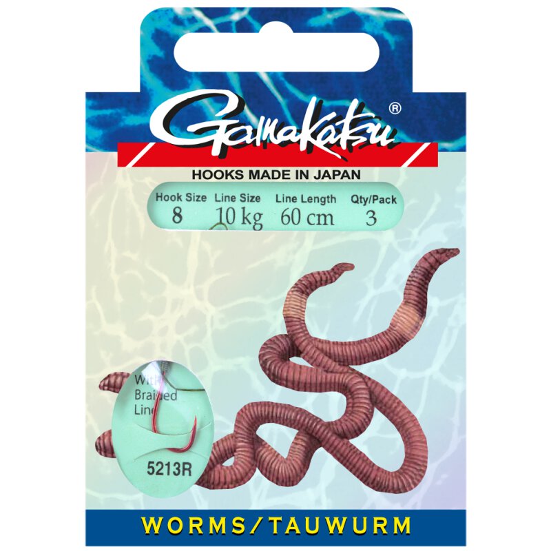 Gamakatsu Vorfach-Haken 5213R Wurm / Tauwurm geflochtenes Vorfach