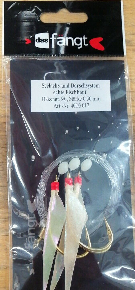 Das Fängt Seelachs- und Dorschsystem Echte Fischhaut Hakengr. 6/0 0,50mm