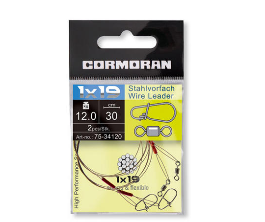 CORMORAN 1x19 Stahlvorfach mit Wirbel und Corlock Karabinerhaken