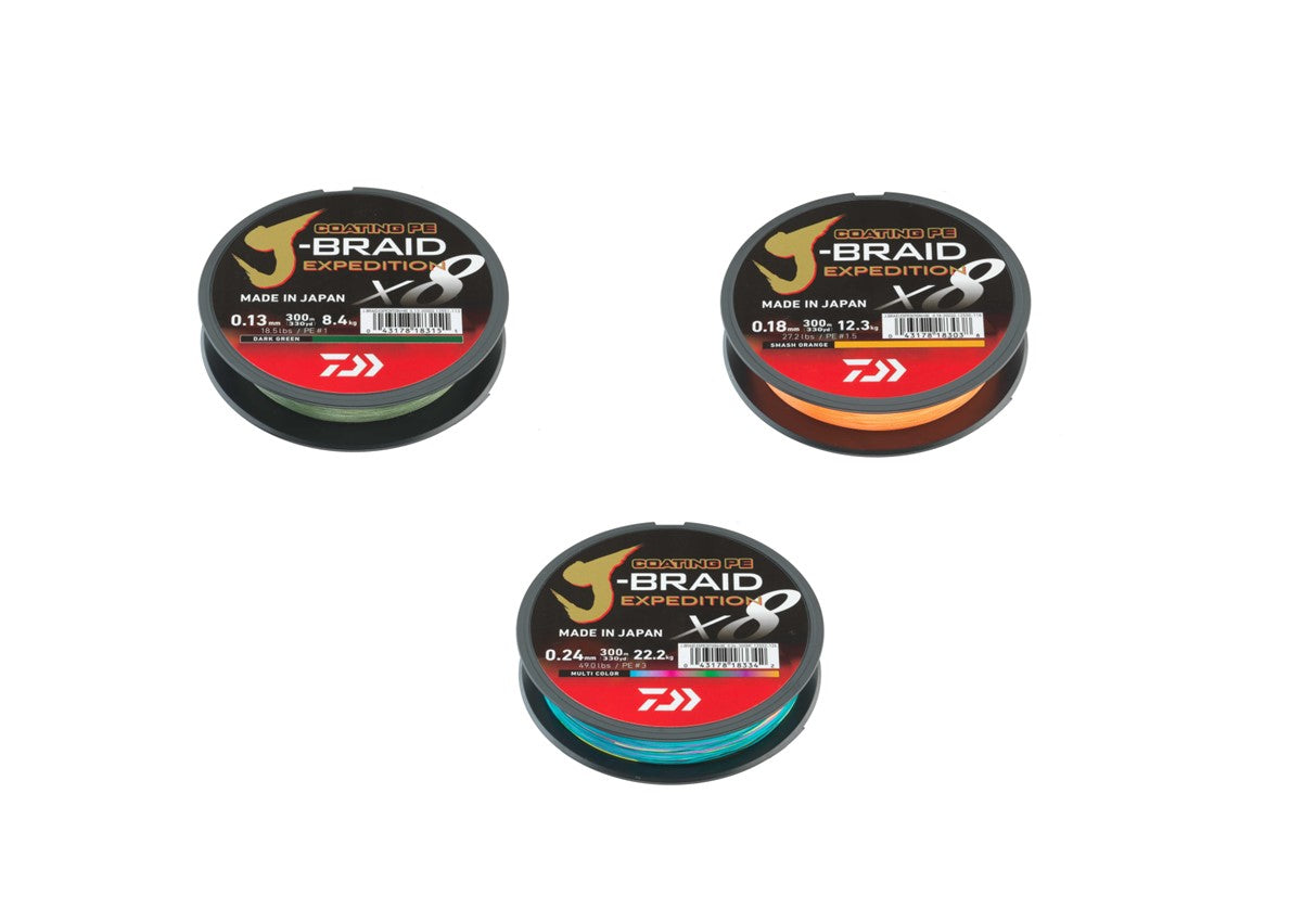 Daiwa J-Braid Expedition X8 GEFLOCHTENE SCHNUR 8-fach 150m 300m Orange Green Multicolor