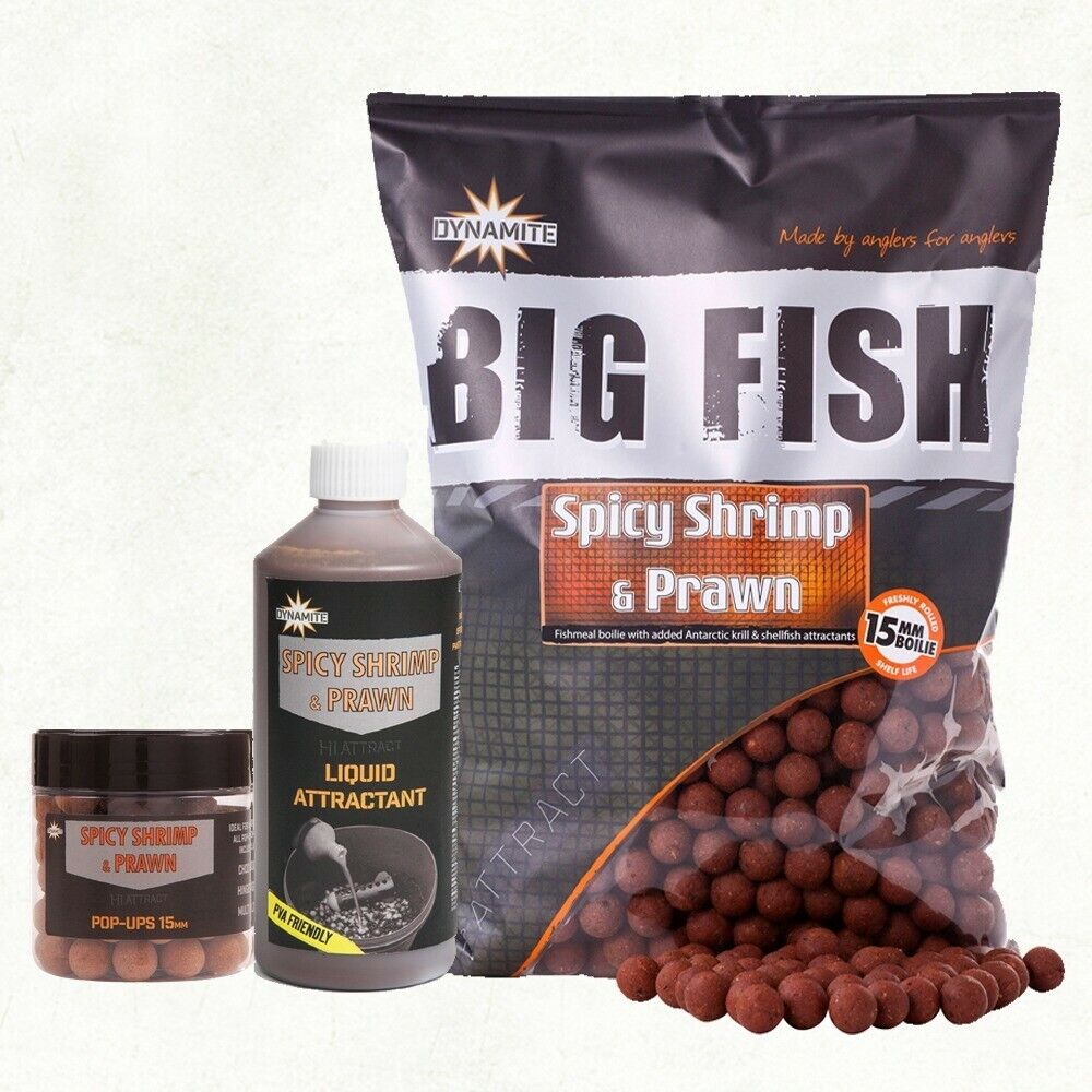 Dynamite Big Fish Spicy Shrimps und Garnelen Boilies Liquids Pop-Ups