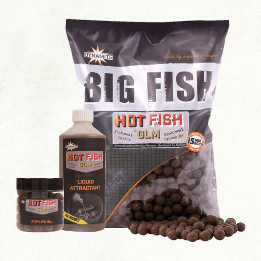 Dynamite Baits Big Fish Hot Fish & GLM Boilies Pop-Ups Liquid Hard Hookbaits