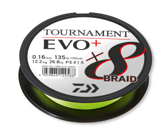 DAIWA TOURNAMENT X8 BRAID EVO+ 0,12mm 0,16mm 0,18mm chartreuse