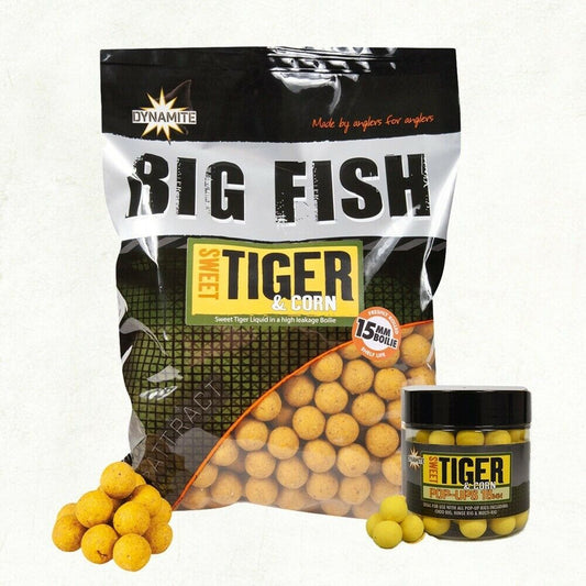 Dynamite Baits Big Fish Sweet Tiger & Corn Boilies Liquid Pop-Ups